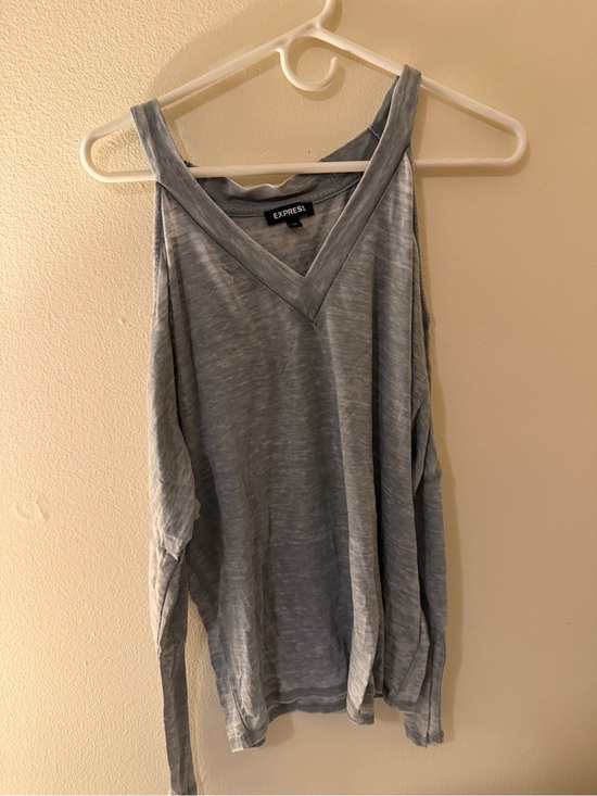 Express Tops - Express Light Gray V-Neck Cold-Shoulder Tank Top